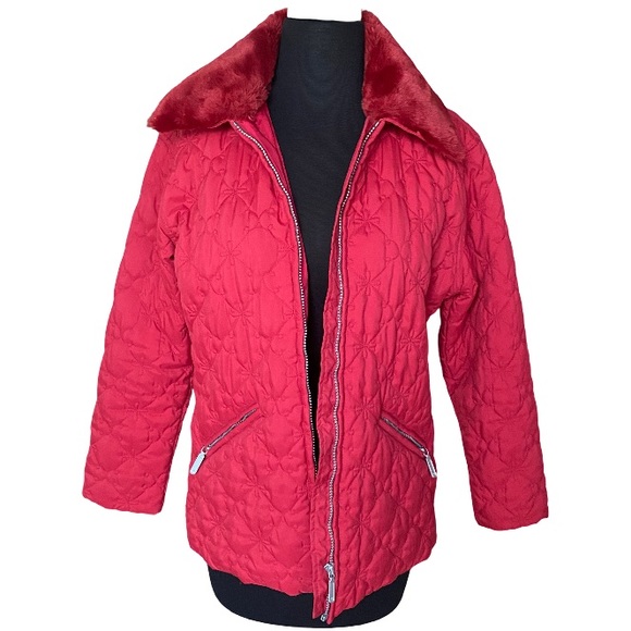 Hanna Andersson red women’s quilted Scandinavian faux fur winter coat size XS - Picture 1 of 9